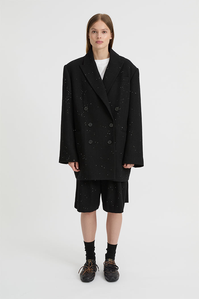 Black Mandarin Collar Cape Jacket with Hook Closure