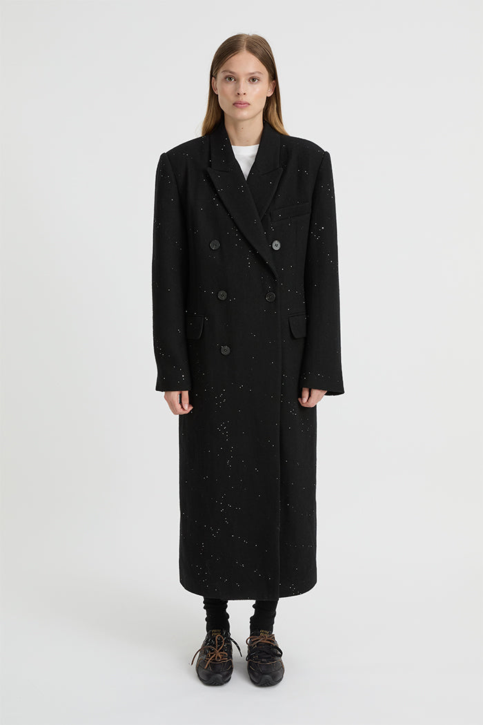 Black Mandarin Collar Cape Jacket with Hook Closure