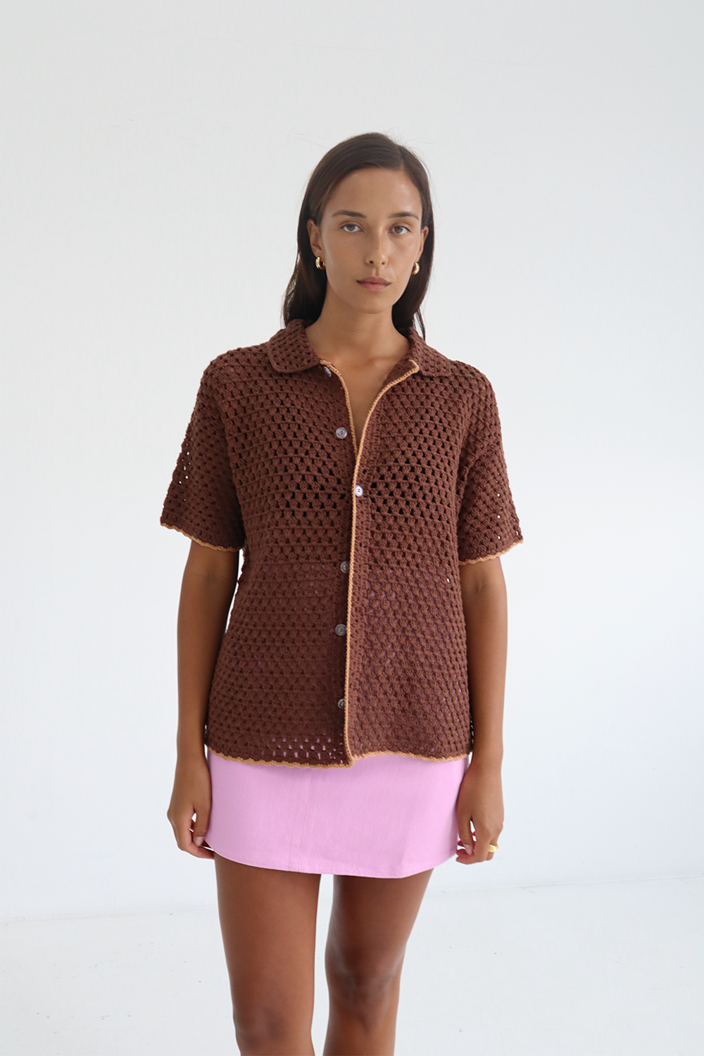 Connie Knit Shirt Brown - BLANCA