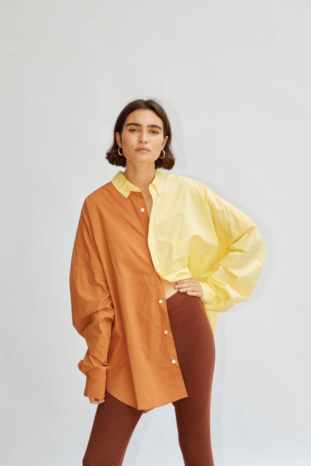 Henrietta Shirt in Yellow/Brown - BLANCA