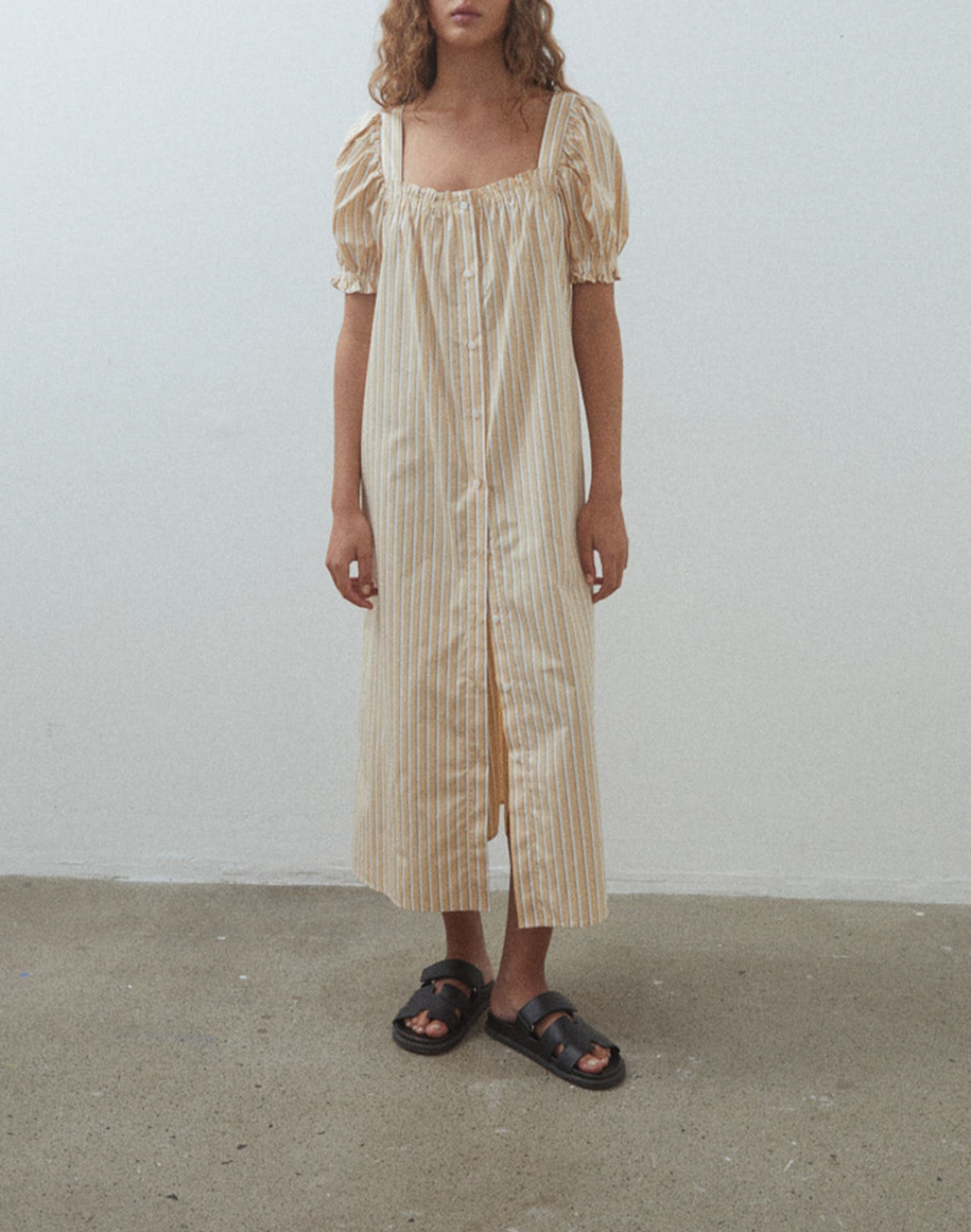 Santos Dress in Cream/Blue - BLANCA