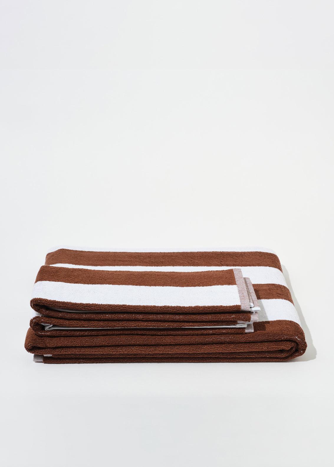 Towel Set Wide Stripe Brown - Reliquia Jewellery